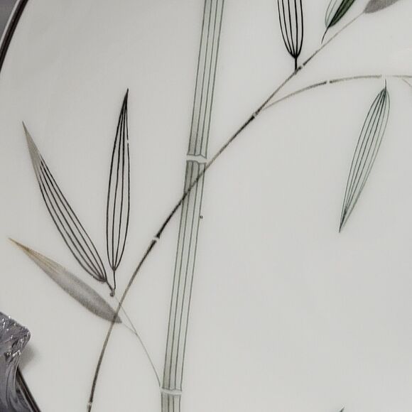 6 Noritake Bambina Berry Dessert Bowl 5.5in White Green Silver Bamboo MCM 5791 - Picture 7 of 16